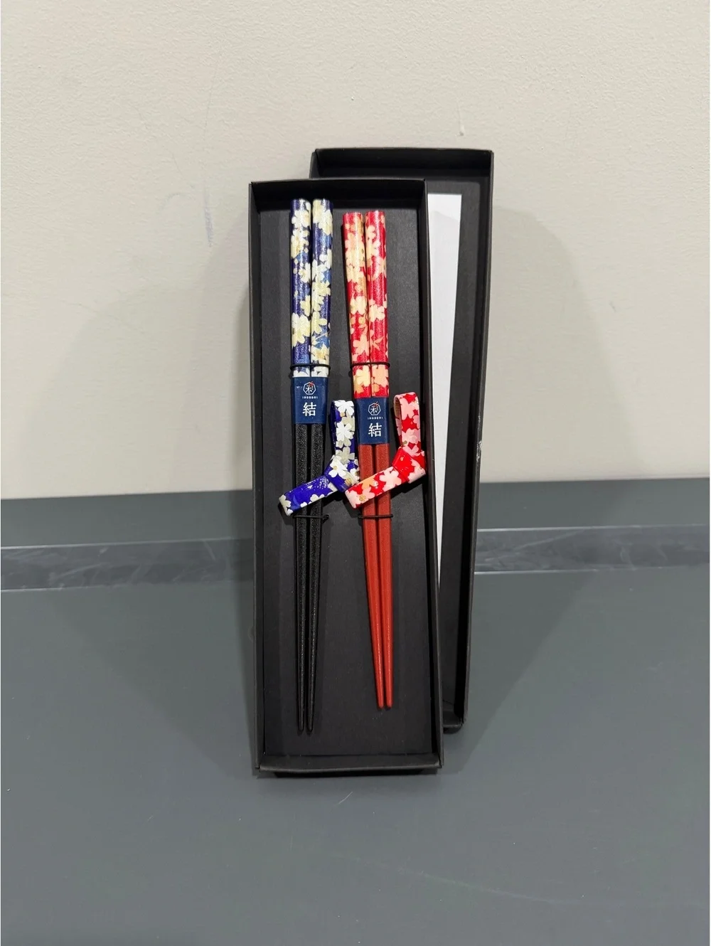 Japanese Couples Chopsticks 2-Pair Floral Meoto Bashi Wedding Gift Box His Hers
